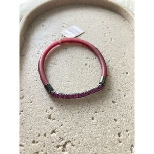 NEW Lia Sophia Pink Rhinestone Bracelet Gunmetal Pave Bar Rubber Stretch Bangle
